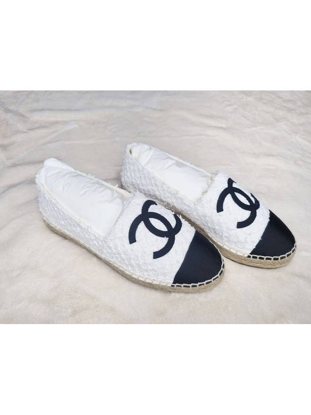 CC Logo Cotton Tweed Grosgrain Espadrilles Black White Chanel