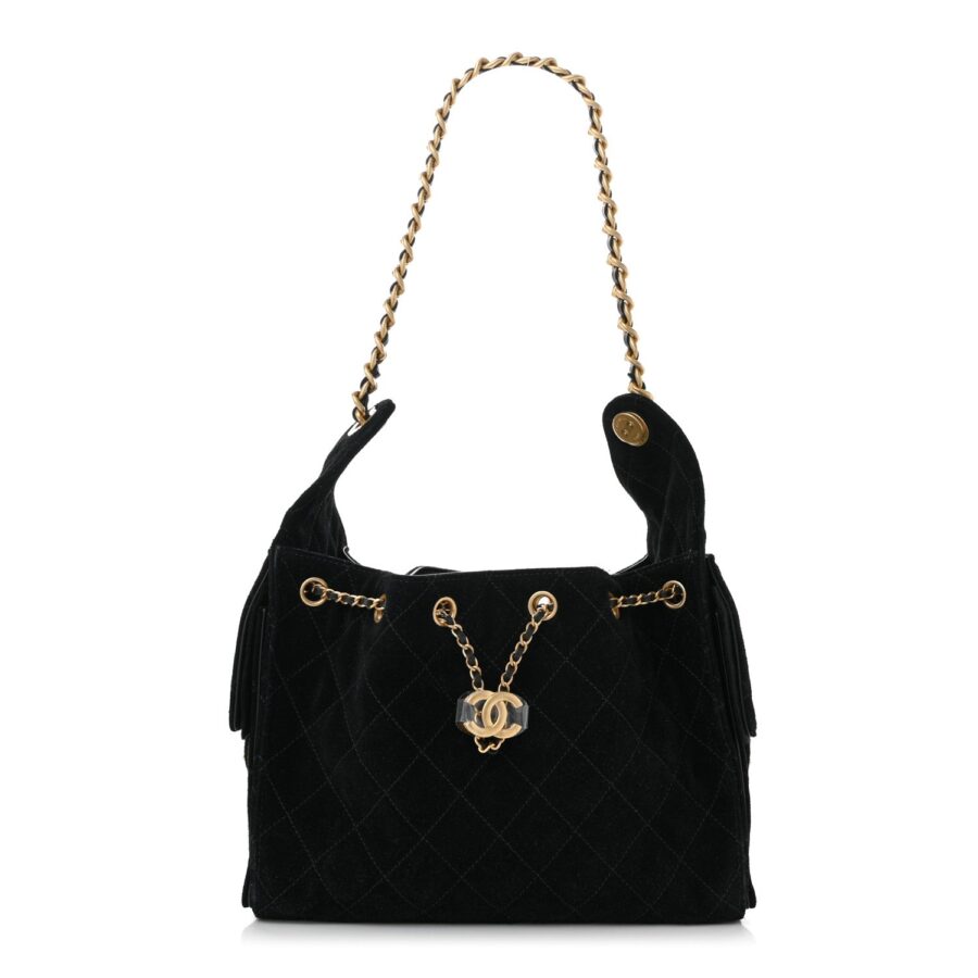 Suede Quilted Small Chanel 25 Handbag Black | Studio Nafay