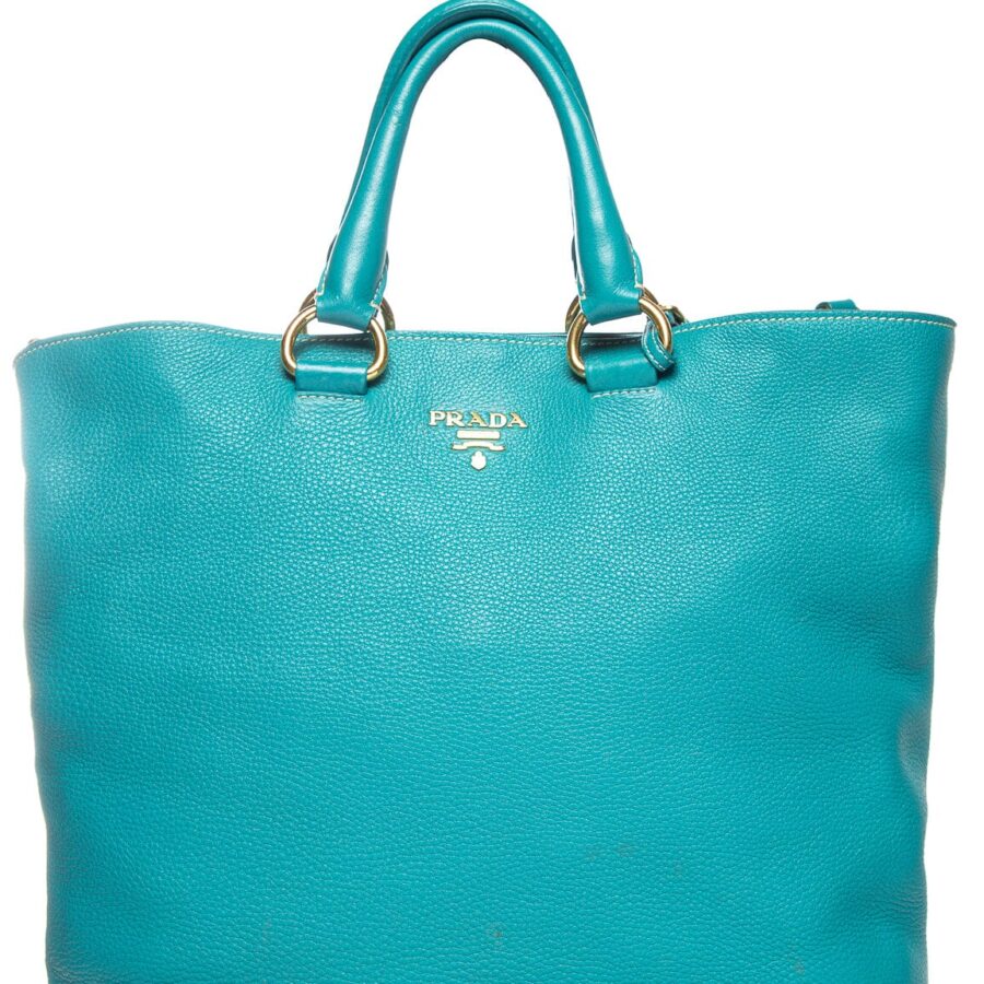 Prada Teal Vitello Daino Leather Tote | Studio Nafay