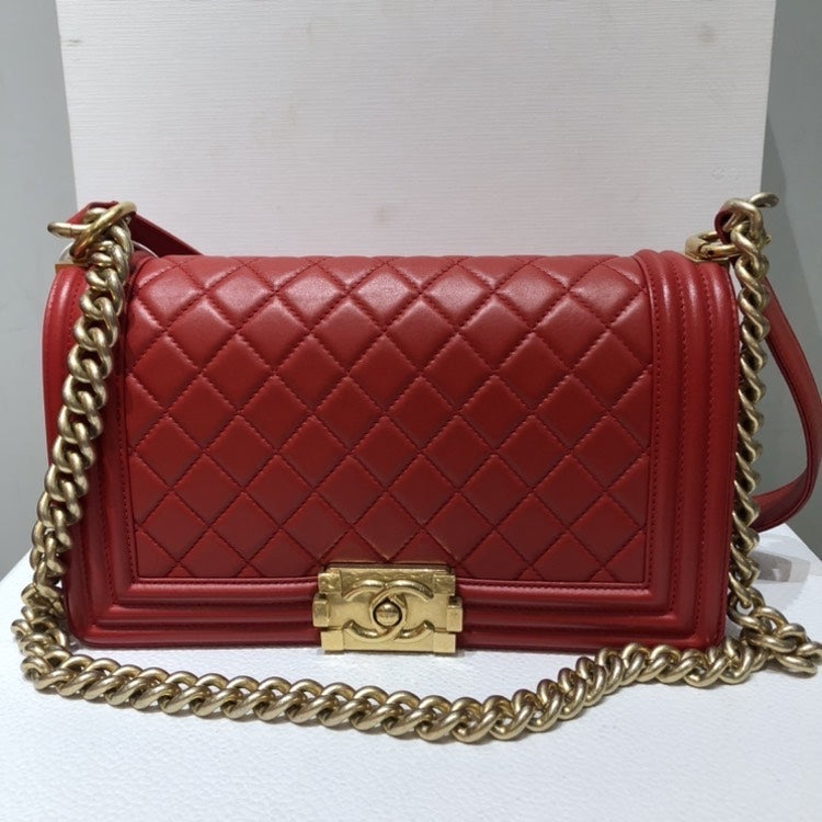 Chanel LeBoy Red Quilted Leather Chain Shoulder Bag Medium | Studio Nafay