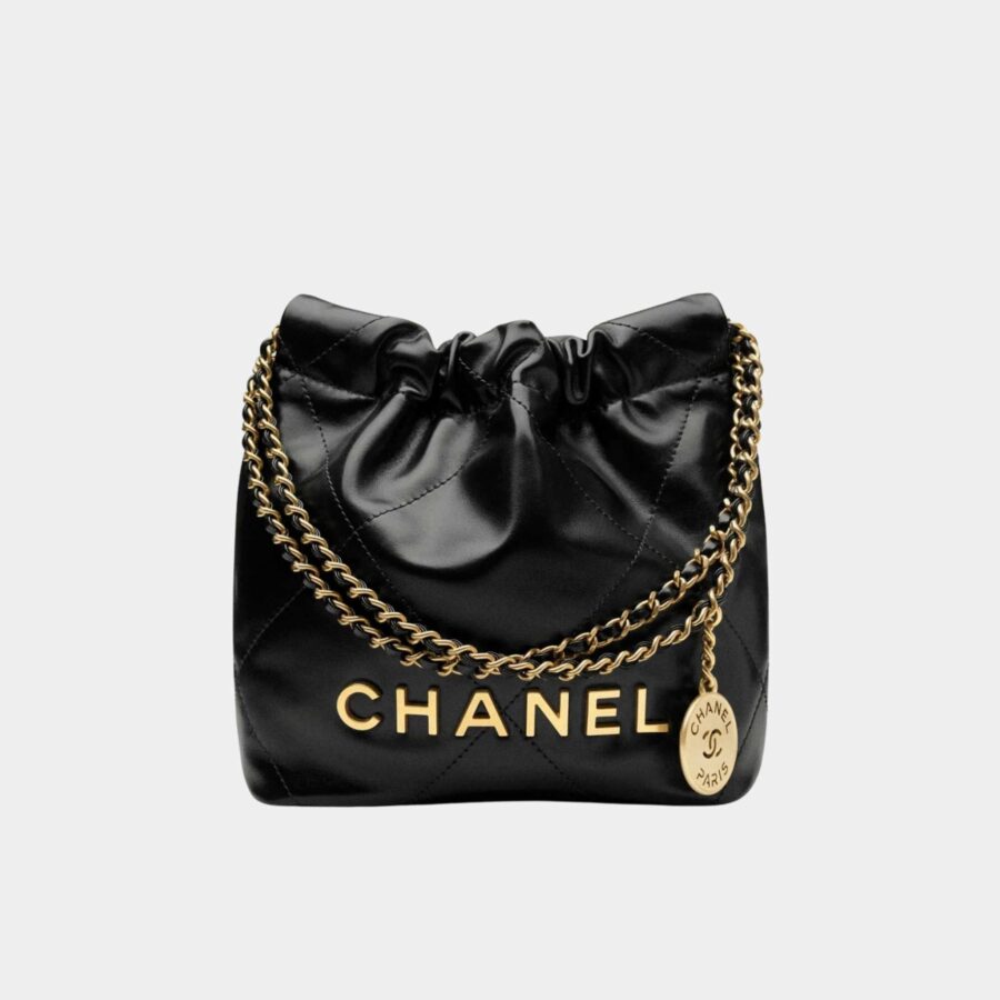 CHANEL 22 Handbag Shiny Calfskin Gold Tone Metal Black | Studio Nafay