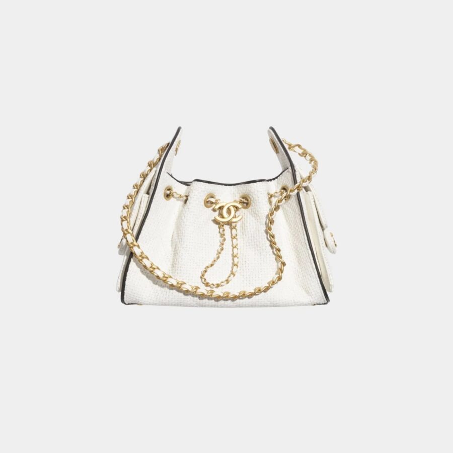 Chanel 25 Mini Handbag Braided Raffia Calfskin & Gold Tone Metal | Studio Nafay