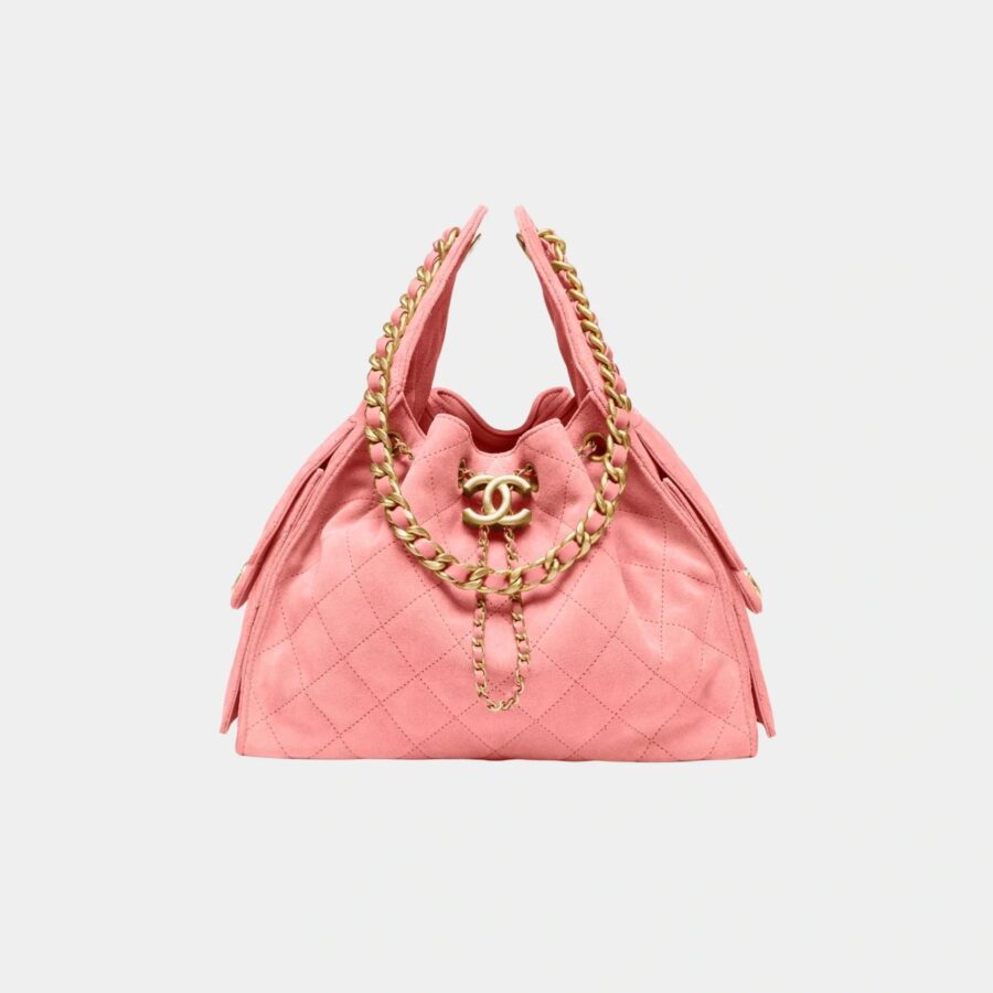 Chanel 25 Small Handbag Suede Calfskin & Gold Tone Metal Pink | Studio Nafay