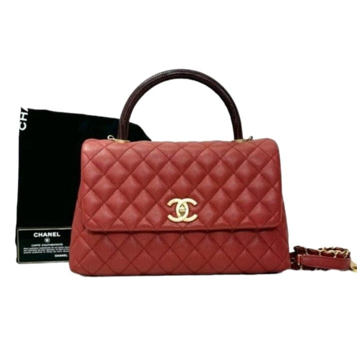 Chanel Medium Top Handle Coco in Red Caviar & Lizard handle | Studio Nafay