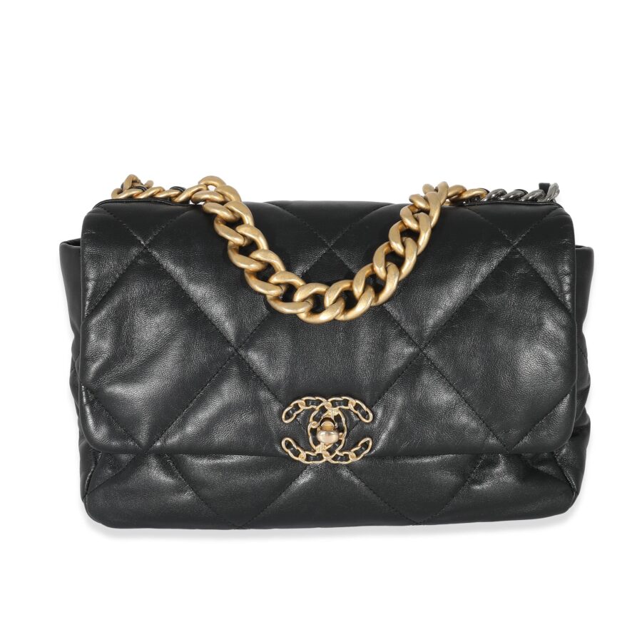 Chanel Black Shiny Lambskin Chanel 19 Flap Bag | Studio Nafay