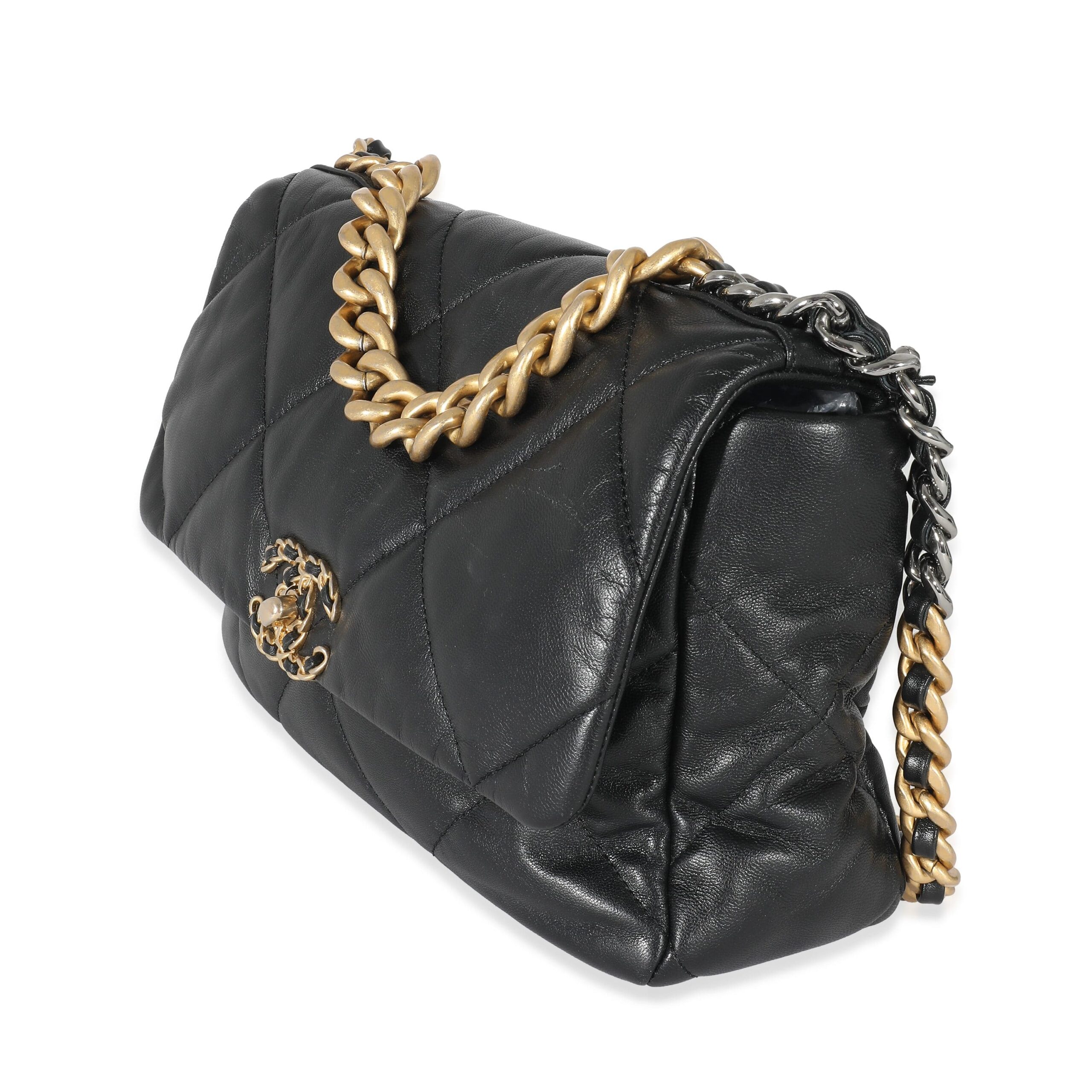 Chanel Black Shiny Lambskin Chanel 19 Flap Bag
