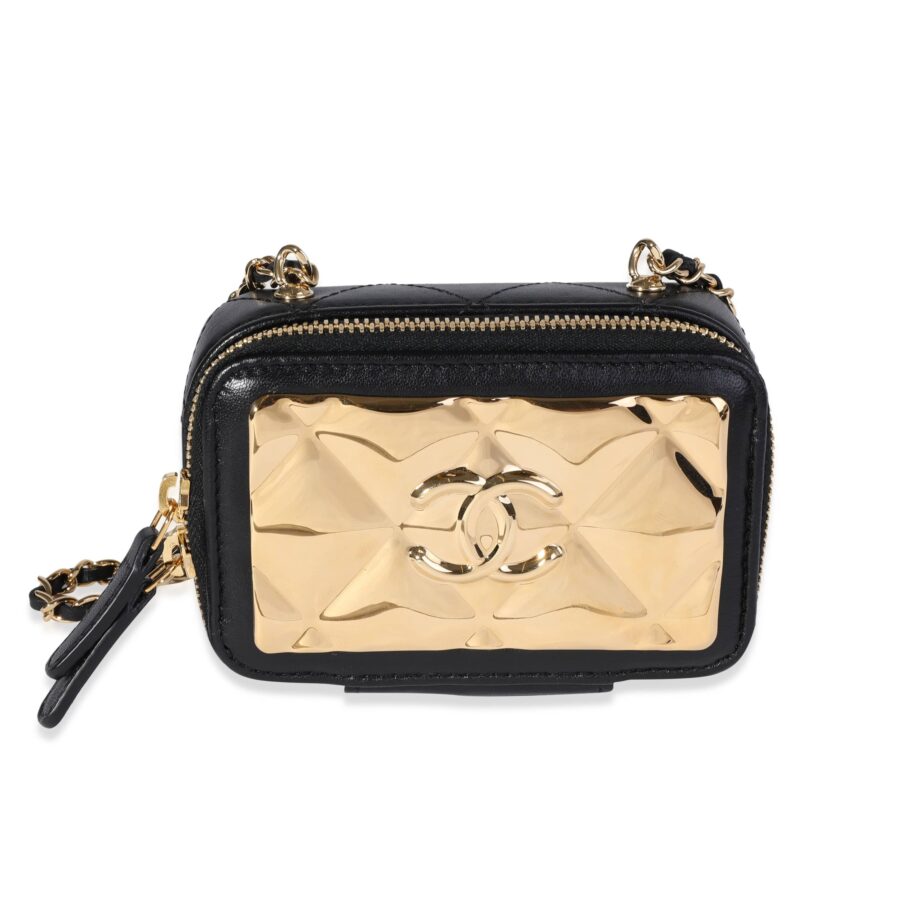 Chanel Gold Quilted Metal & Black Lambskin Mini Vanity Bag | Studio Nafay