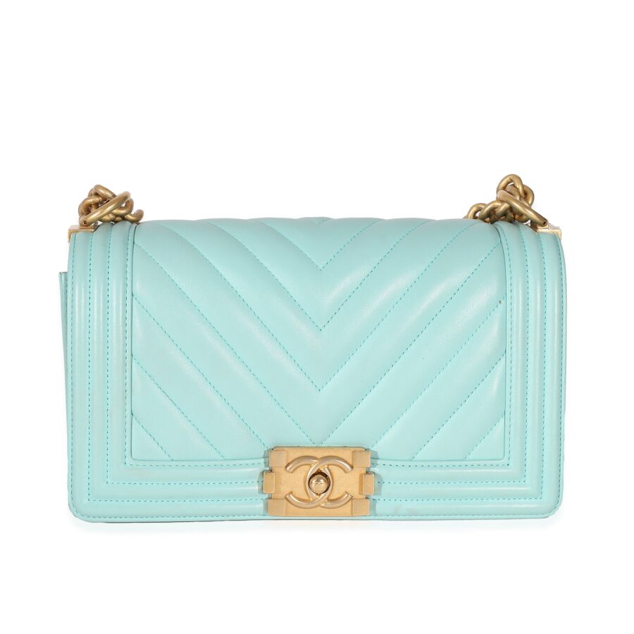 Chanel Light Blue Chevron Lambskin Medium Boy Bag | Studio Nafay