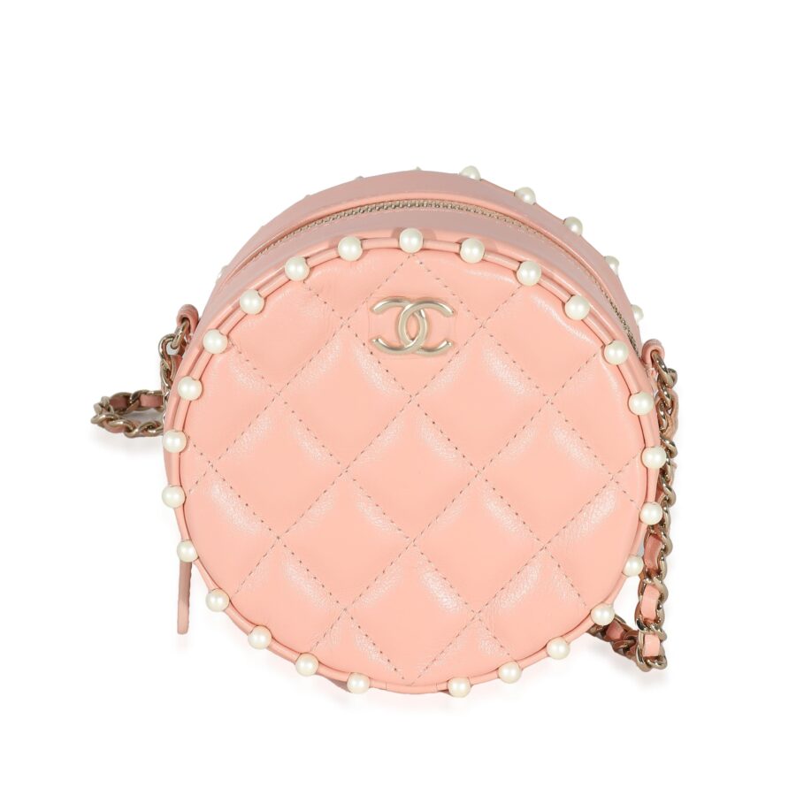 Chanel Pink Quilted Calfskin Pearl Round Clutch With Chain | Studio Nafay