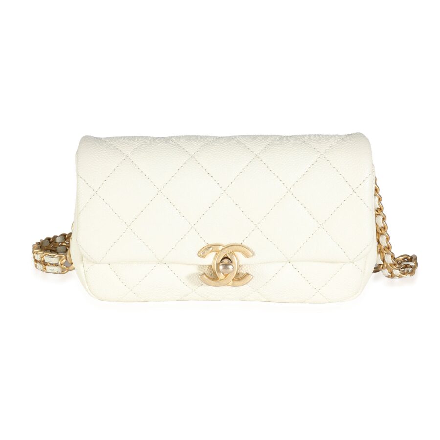 Chanel White Quilted Caviar Chain Melody Waist Belt Bag | Studio Nafay