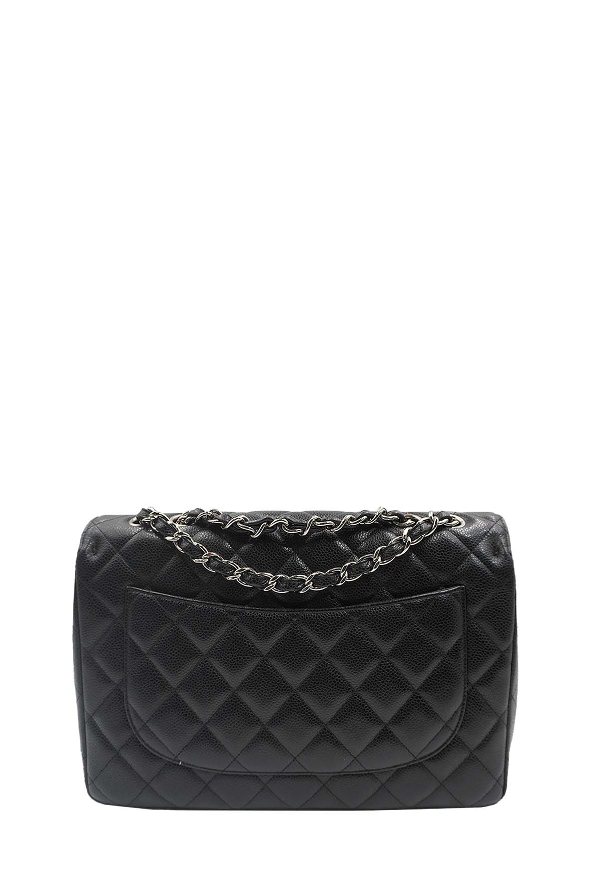Jumbo Classic Single Flap Caviar SHW Black