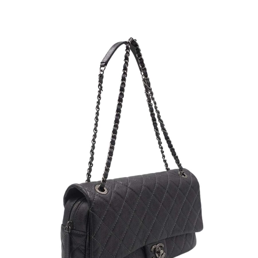 Jumbo Quilted Caviar Easy Flap Bag Metallic Grey | Studio Nafay