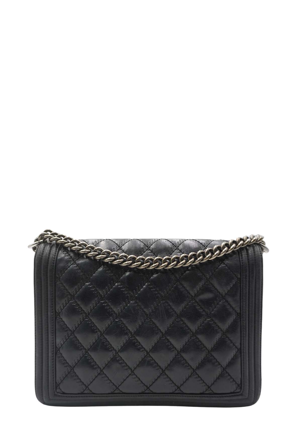 Large Classic Quilted Boy Silver Hardware Black