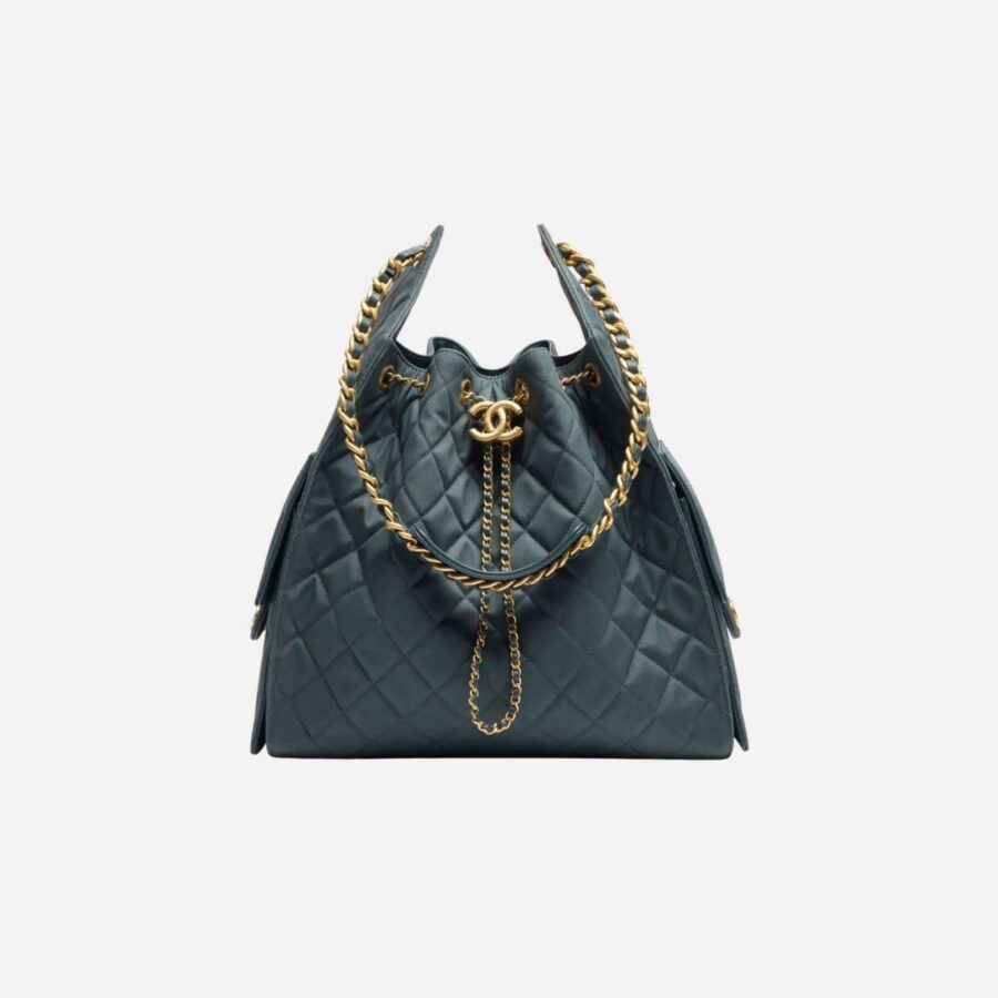 Medium Chanel 25 Bag in Dark Blue Canvas and Gold Metal | Studio Nafay