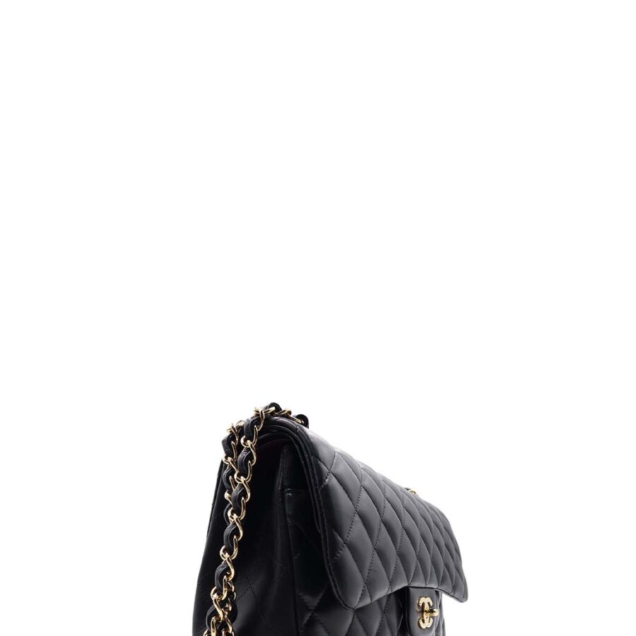 Quilted Lambskin Jumbo Classic Flap Bag with Gold Hardware Black | Studio Nafay
