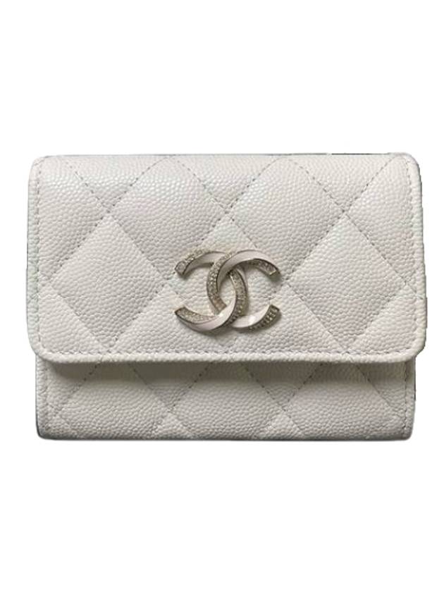 CC Logo Flap Caviar Card Wallet White Chanel | Studio Nafay