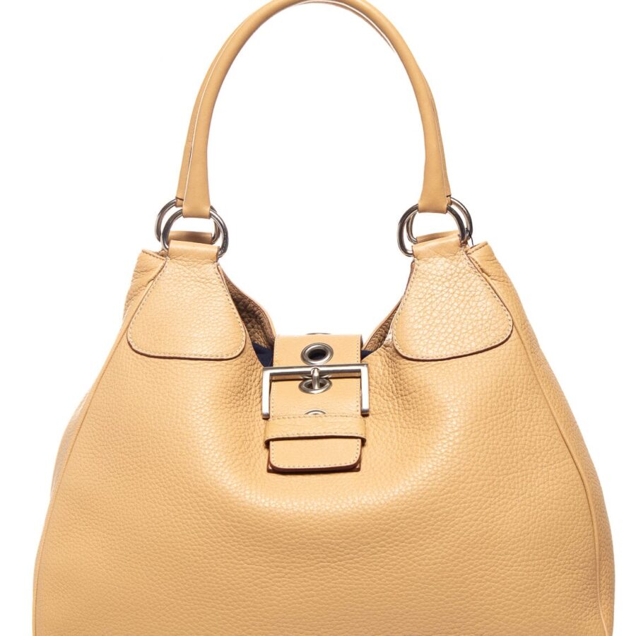 Prada Tan Leather Buckle Strap Shoulder Bag | Studio Nafay