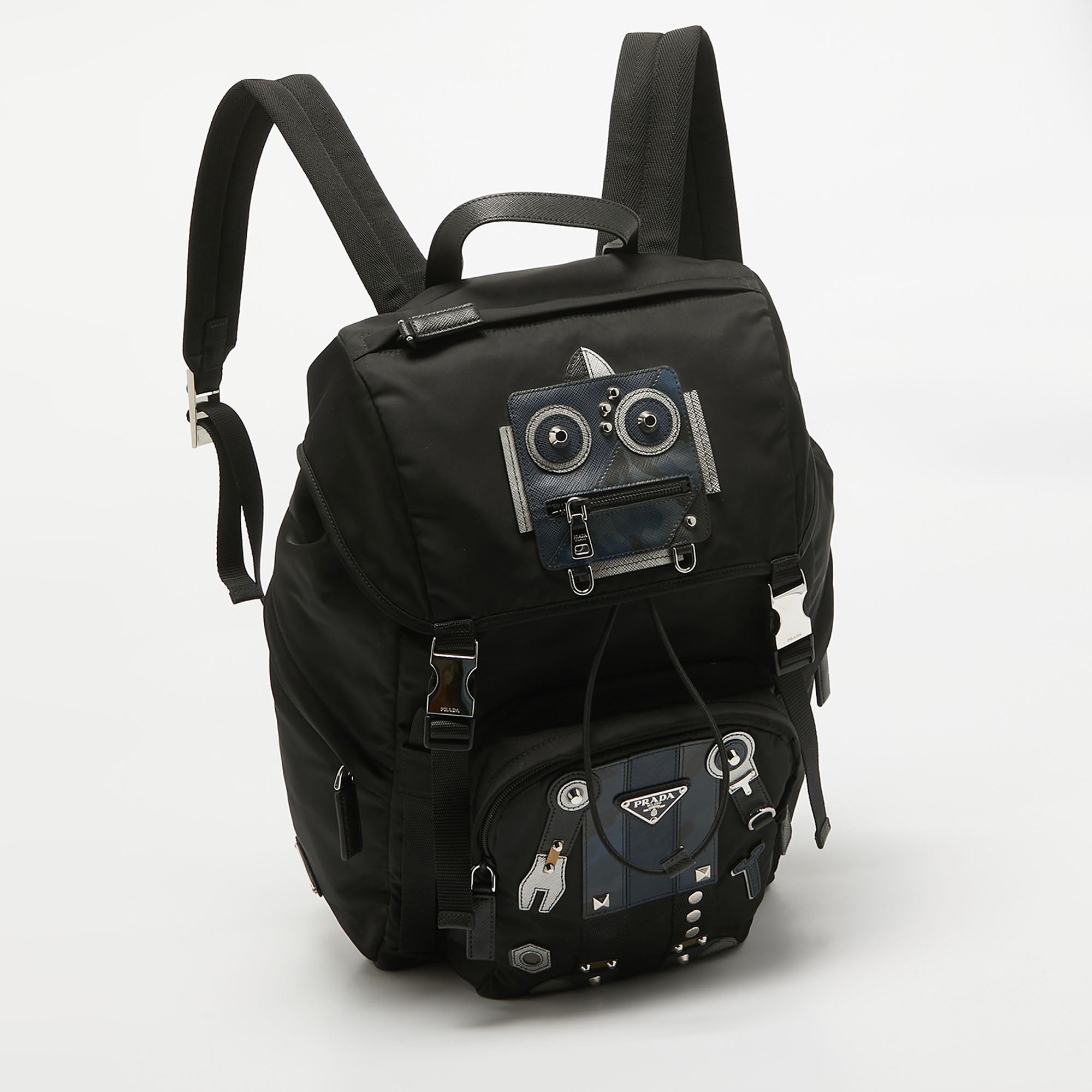 Prada Black Nylon Robot Drawstring Backpack