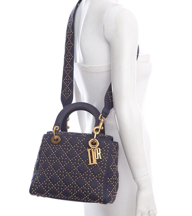 Dior Denim & Gold Stud Lady Dior Handbag | Studio Nafay