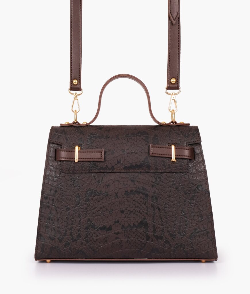 Dark brown crocodile cross-body bag with top-handle | Studio Nafay