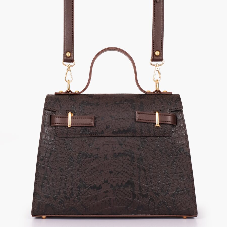 Dark brown crocodile cross-body bag with top-handle | Studio Nafay