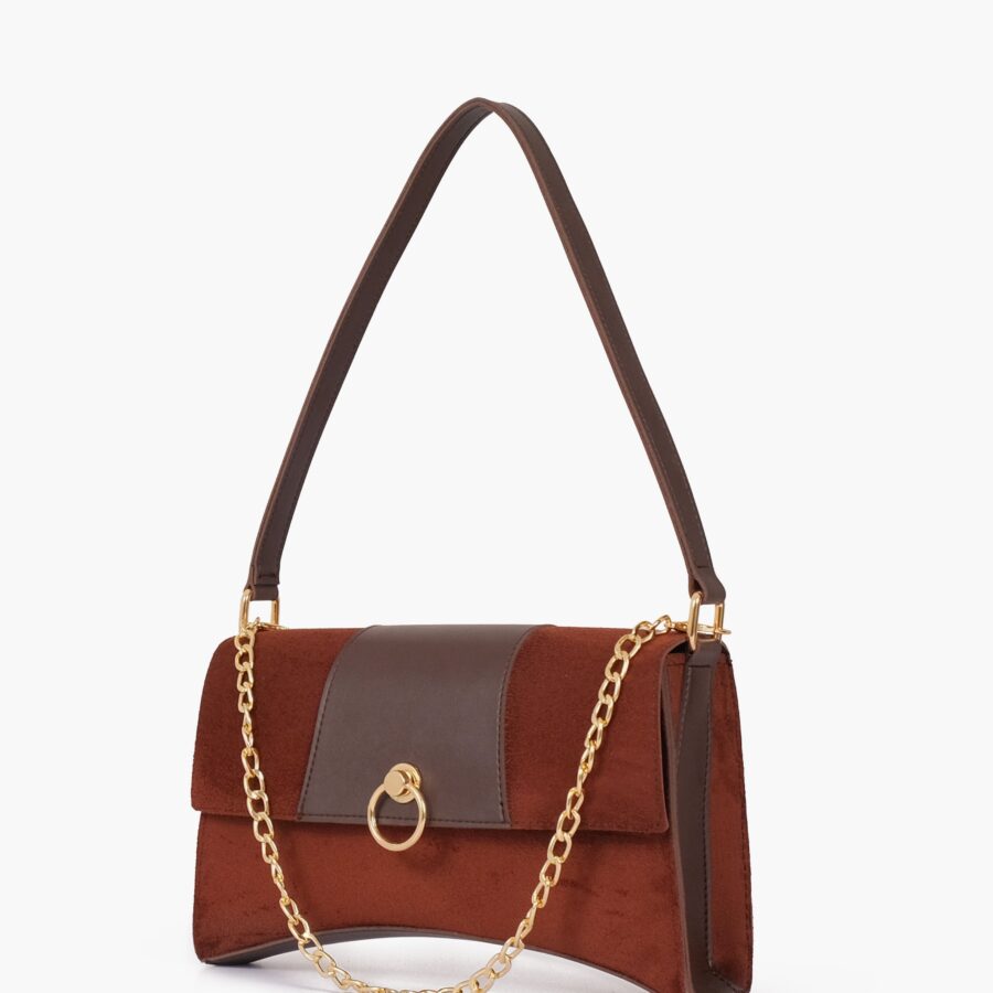 Dark brown suede buckle envelope bag | Studio Nafay