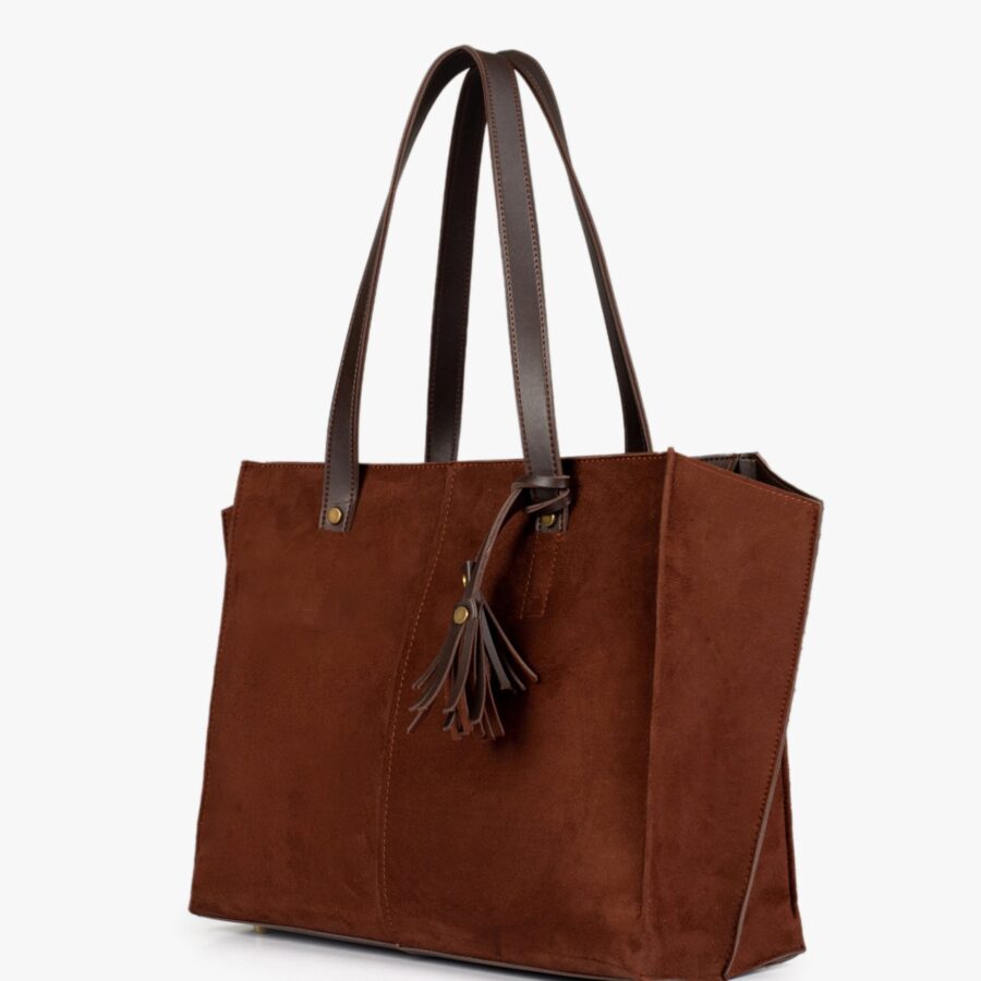 Dark brown suede over the shoulder Tote Bags | Studio Nafay