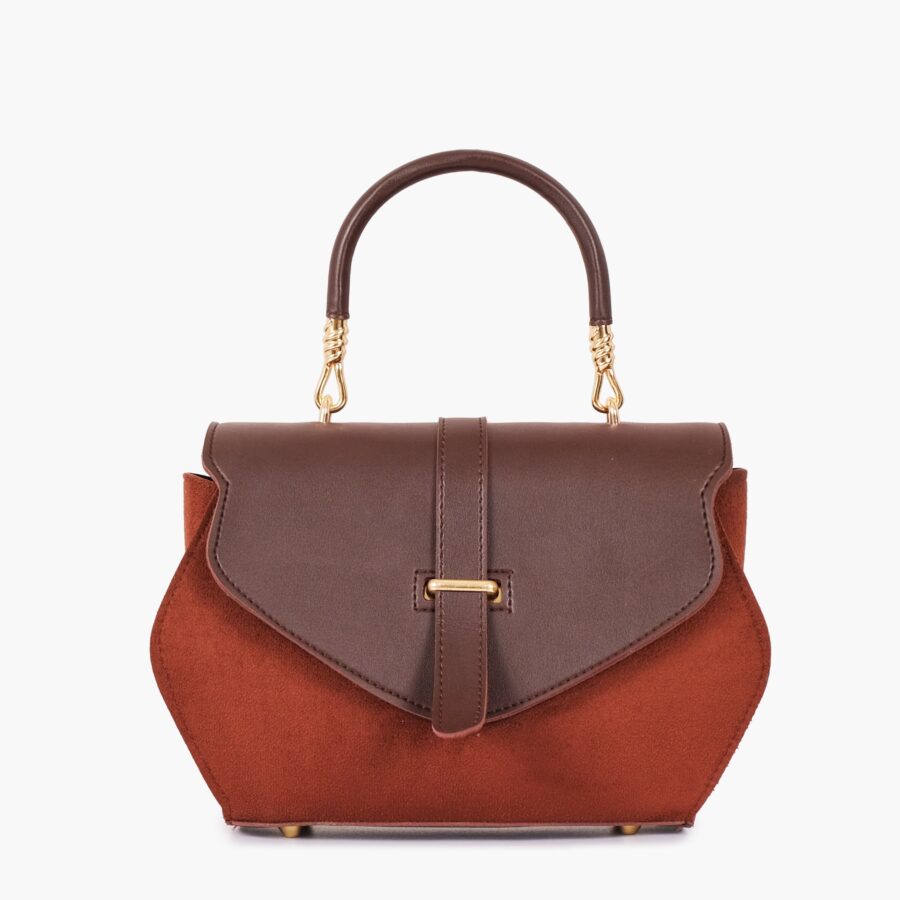 Dark brown top-handle hexagon bag | Studio Nafay