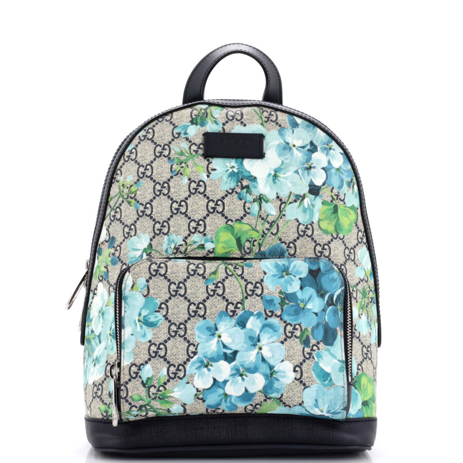 Zip Pocket Backpack Blooms Print GG Coated Canvas Small | Studio Nafay