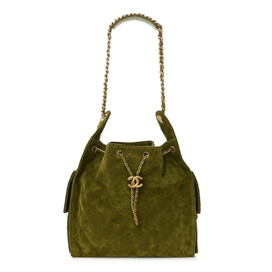 Suede Quilted Medium Chanel 25 Handbag Khaki | Studio Nafay
