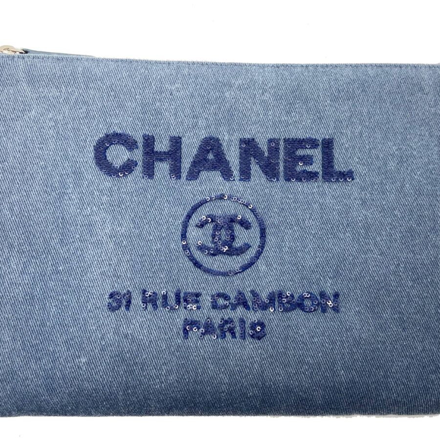 Chanel Large Leather Blue Clutch | Studio Nafay