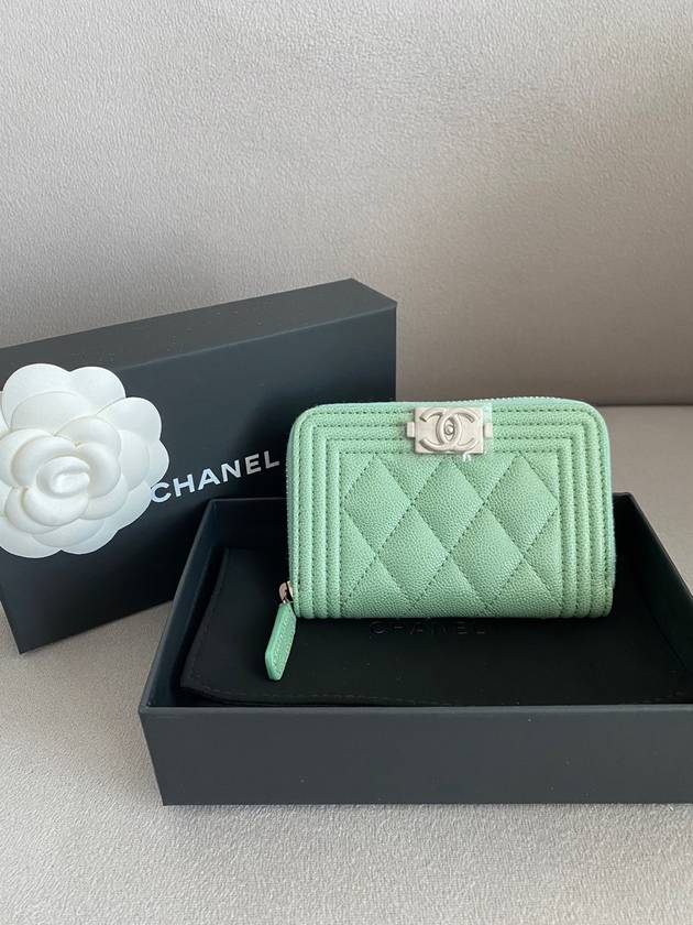 Boy Zip Around Leather Card Wallet Mint Chanel