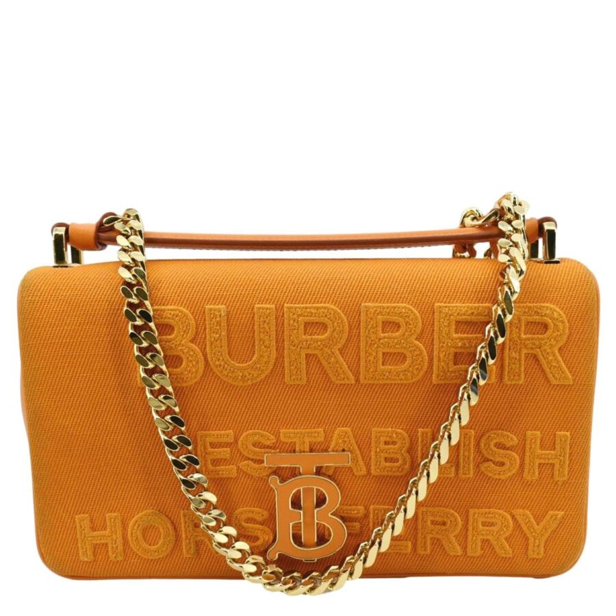 Burberry Horseferry Print Lola Canvas Leather Shoulder Bag Orange | Studio Nafay