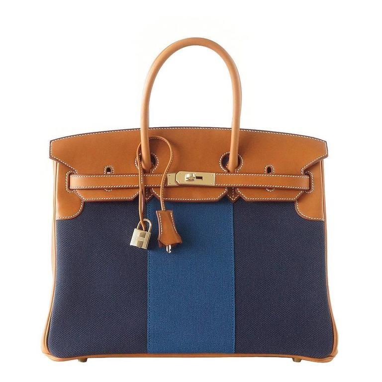 Hermes Birkin 35 Bag Blue Flag Toile Barenia Leather Permabrass Limited Edition | Studio Nafay