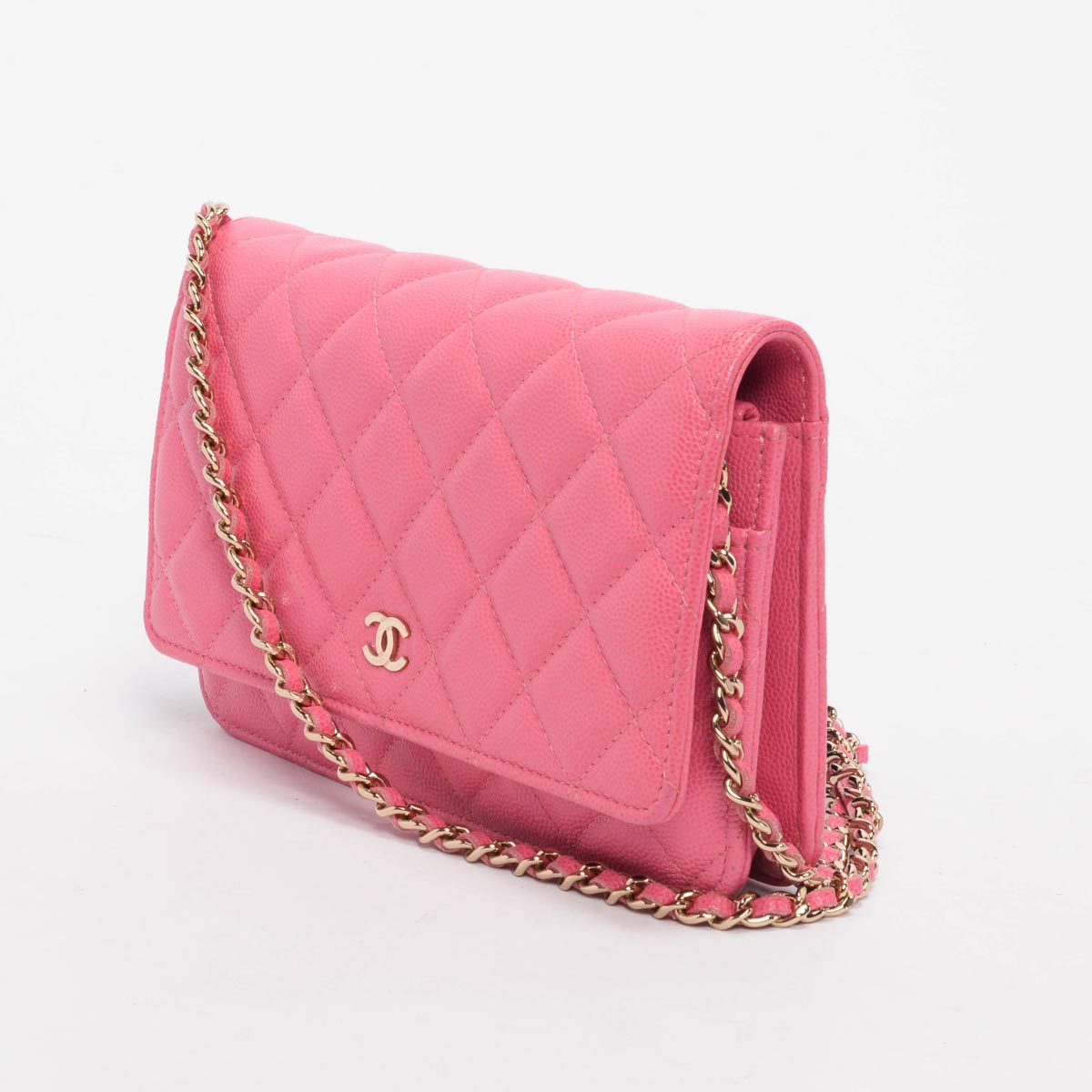 Chanel Pink Quilted Caviar Classic Wallet On Chain Crossbody