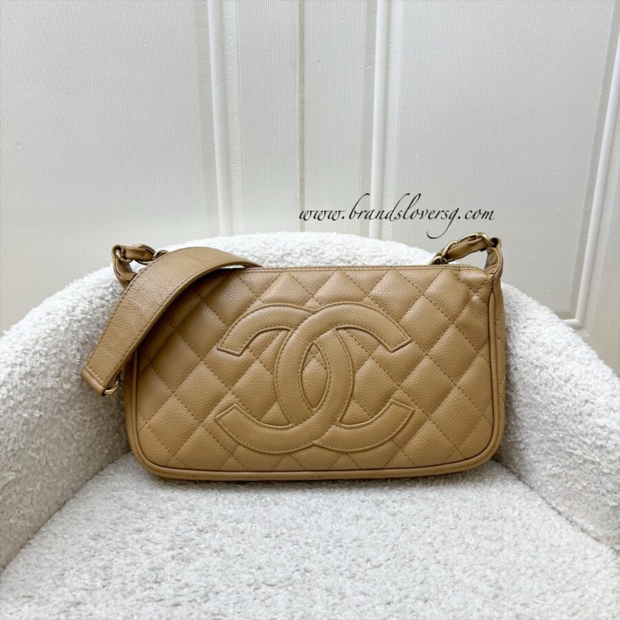 Chanel Timeless CC Small Hobo Shoulder Bag in Dark Beige Caviar and GHW | Studio Nafay