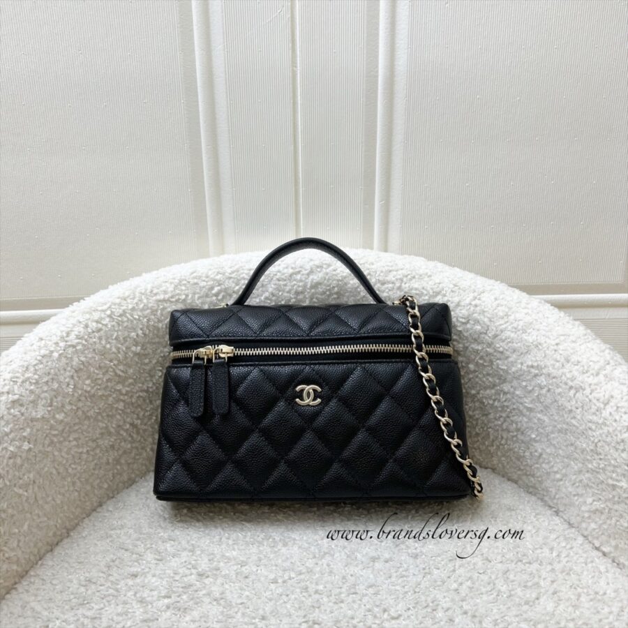 [Dec ] Chanel Vanity / Clutch with Chain (LP Style Bag) in Black Caviar and LGHW (Model: ) | Studio Nafay