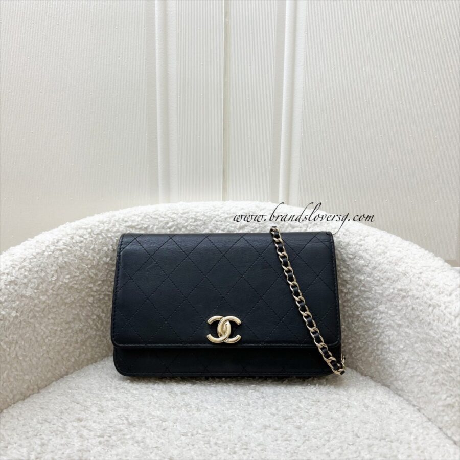 Chanel Seasonal Wallet on Chain WOC in Black Lambskin and LGHW Crossbody | Studio Nafay