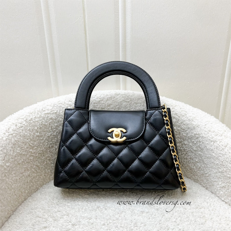 Chanel Mini / Small Kelly Bag in 24A Black Shiny Distressed Calfskin and AGHW (Model: ) | Studio Nafay