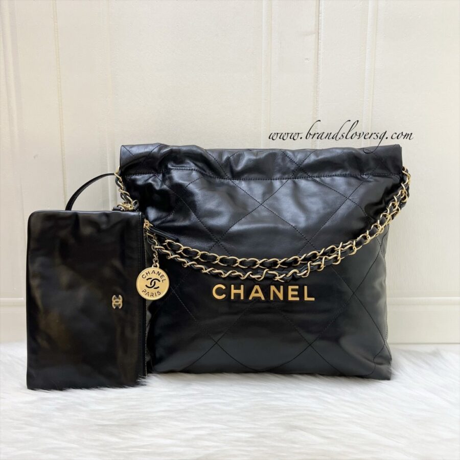 [Local Set - May ] Chanel 22 Small Hobo Bag in Black Shiny Calfskin and AGHW | Studio Nafay