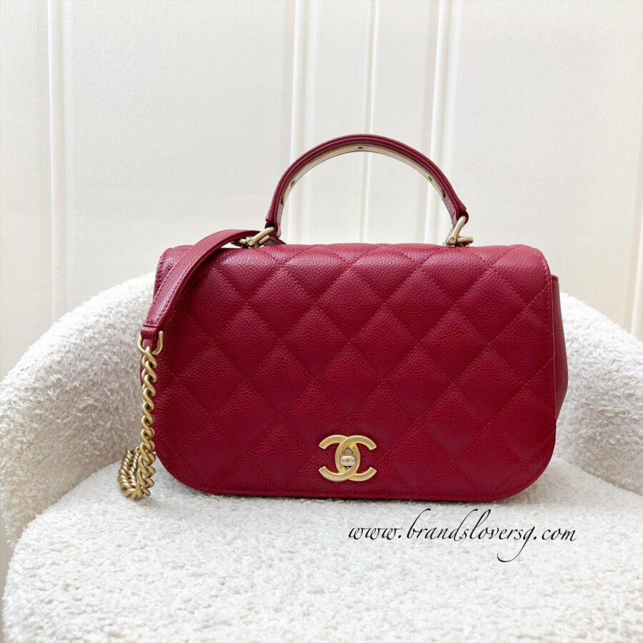 Chanel Top Handle Flap Bag in Raspberry Red Caviar AGHW | Studio Nafay