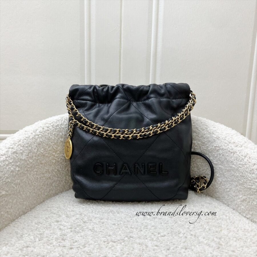 Chanel 22 Mini Hobo Handbag in Black Shiny Caviar and AGHW (Model: ) | Studio Nafay