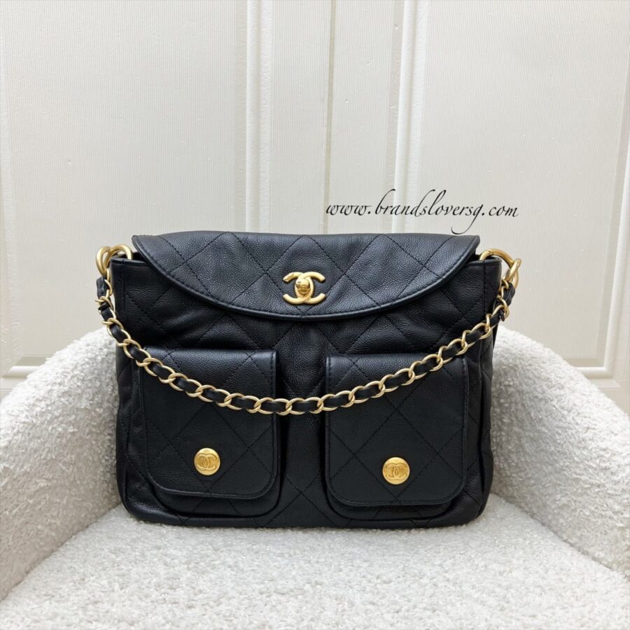 [Local Set - Original Receipt] Chanel 25P Small Hobo Bag in Black Caviar and AGHW (Model: ) | Studio Nafay