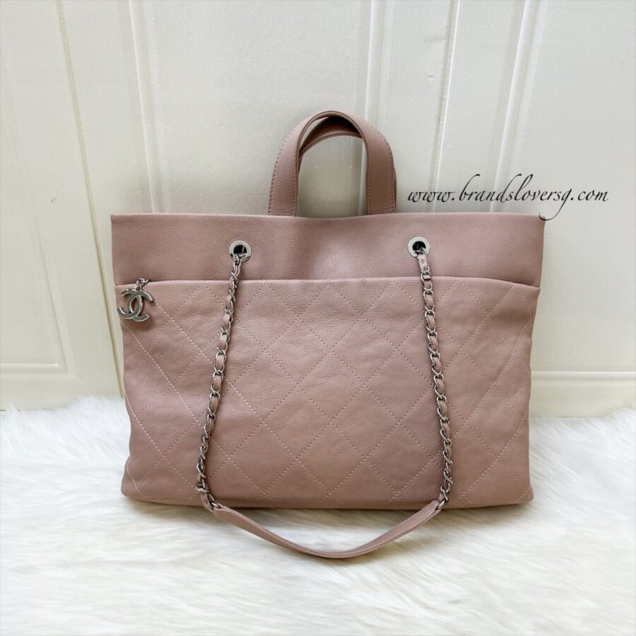Chanel Large Quilted Tote Bag in Pink Caviar and SHW | Studio Nafay