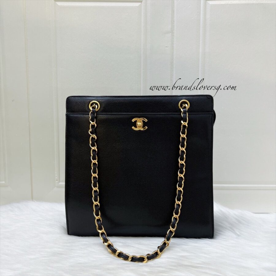 Chanel Tote Bag with CC Turnlock in Black Caviar and 24K Gold Plated HW | Studio Nafay