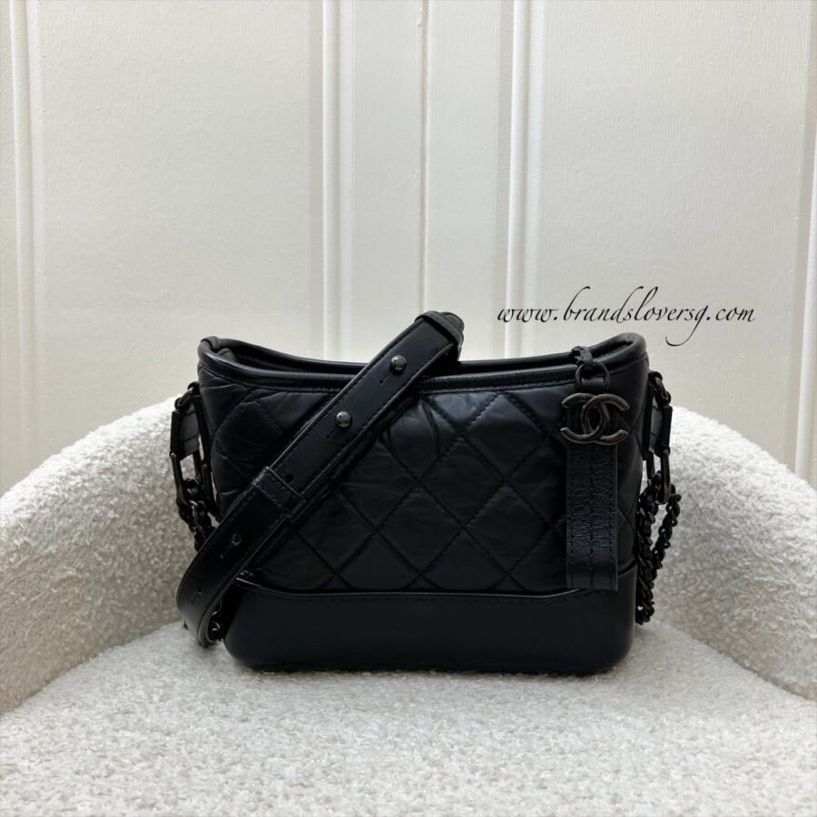 Chanel So Black Small Gabrielle Hobo Bag in Black Distressed Leather and Black HW | Studio Nafay