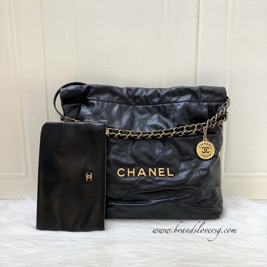 Chanel 22 Small Hobo Bag in Black Shiny Calfskin and AGHW | Studio Nafay