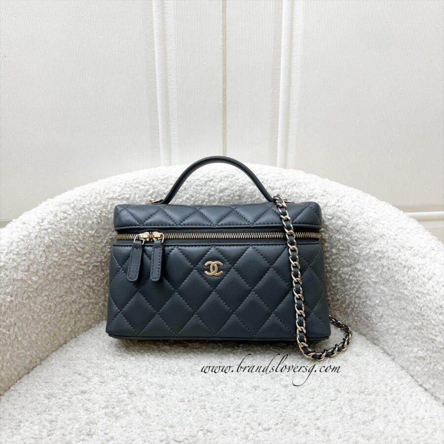 Chanel Vanity / Clutch with Chain (LP Style Bag) in 25B Grey Lambskin and LGHW (Model: ) | Studio Nafay