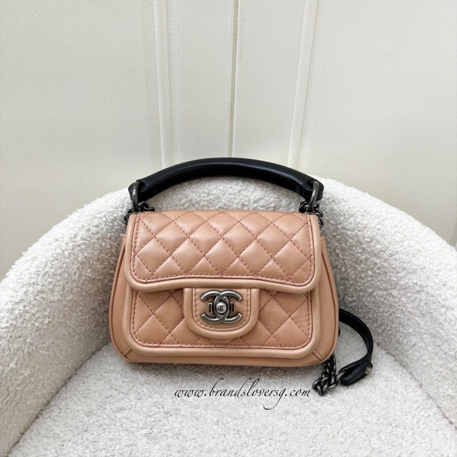 Chanel Seasonal Mini Flap Bag in Dark Beige Calfskin in RHW | Studio Nafay