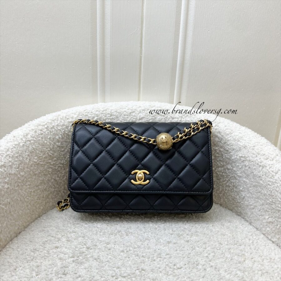 Chanel Pearl Crush Wallet on Chain WOC in Black Lambskin and AGHW (Model: ) Crossbody | Studio Nafay